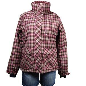 LIQUID BOARDWEAR Snowboard Ski Jacket Plaid Pink Puffer Insulated Coat Grunge M